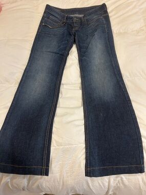 Gucci Dark Blue Wide Leg Jeans with Chain Accent